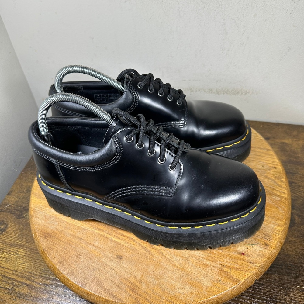 Dr. Martens 8053 Quad Black Leather Platform Shoes Mens 8 Womens 9 5-Eye Oxford